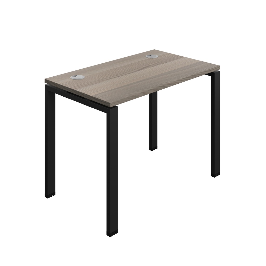 Synergy|1P Bench Desk|Cable Ports|Goal Post|1000X700|Grey Oak-Black