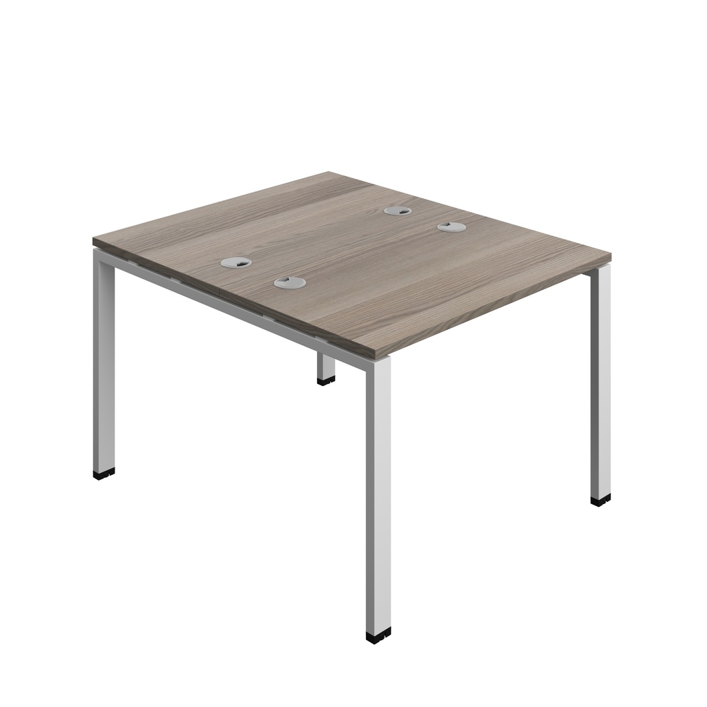 Synergy|2P Bench Desk|Cable Ports|Goal Post|1000X700|Grey Oak-Silver