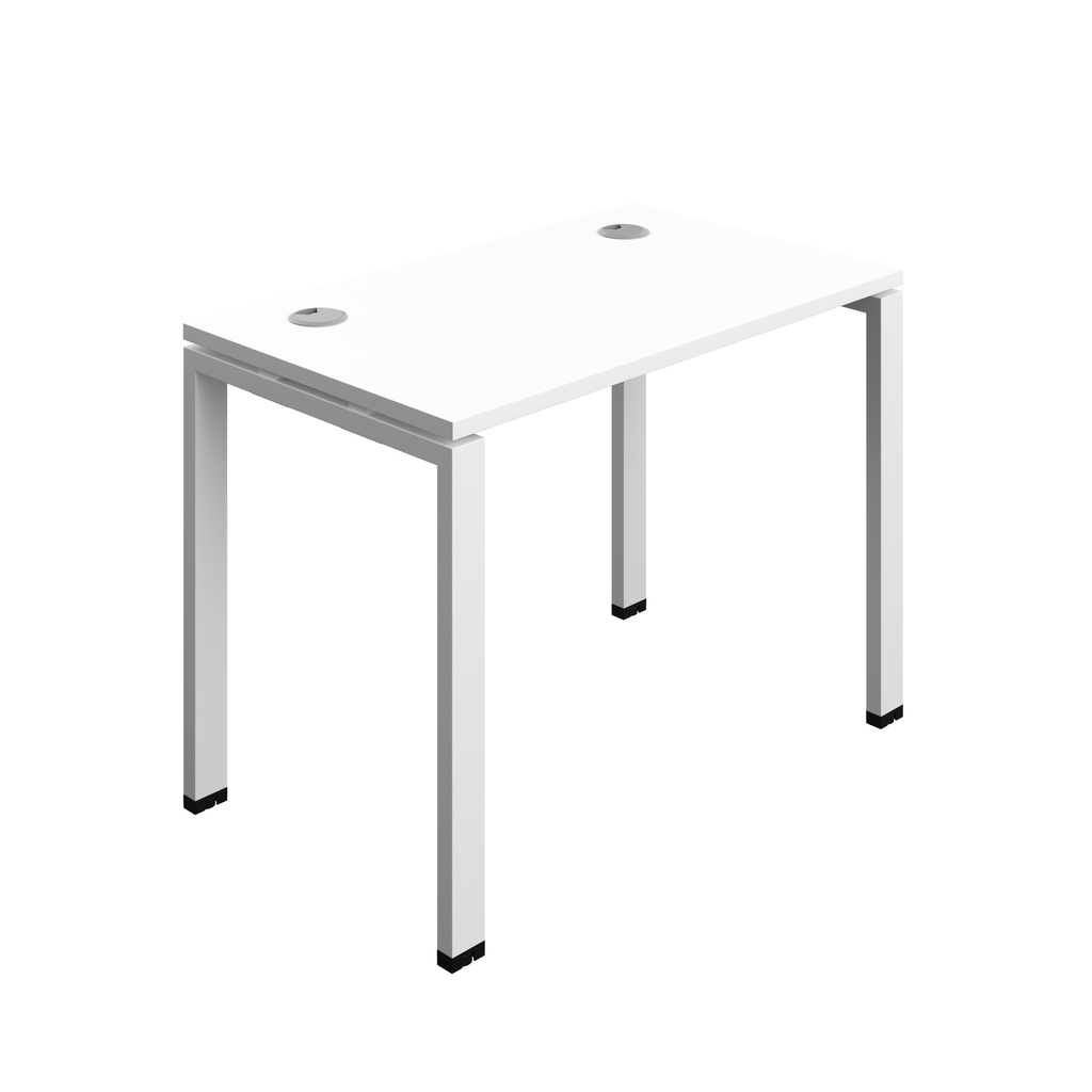 Synergy|1P Bench Desk|Cable Ports|Goal Post|1000X700|White-White