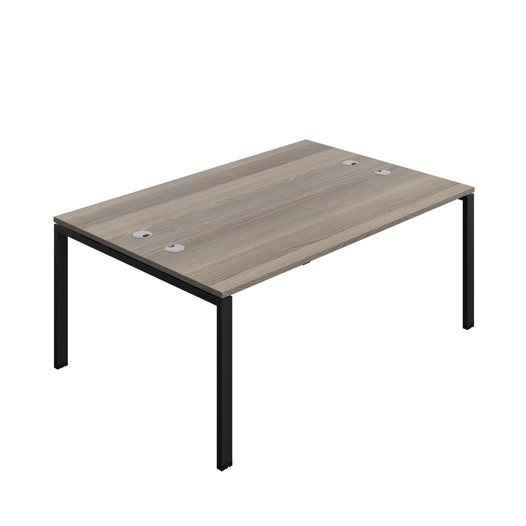 Synergy|2P Bench Desk|Cable Ports|Goal Post|1800X600|Grey Oak-Black