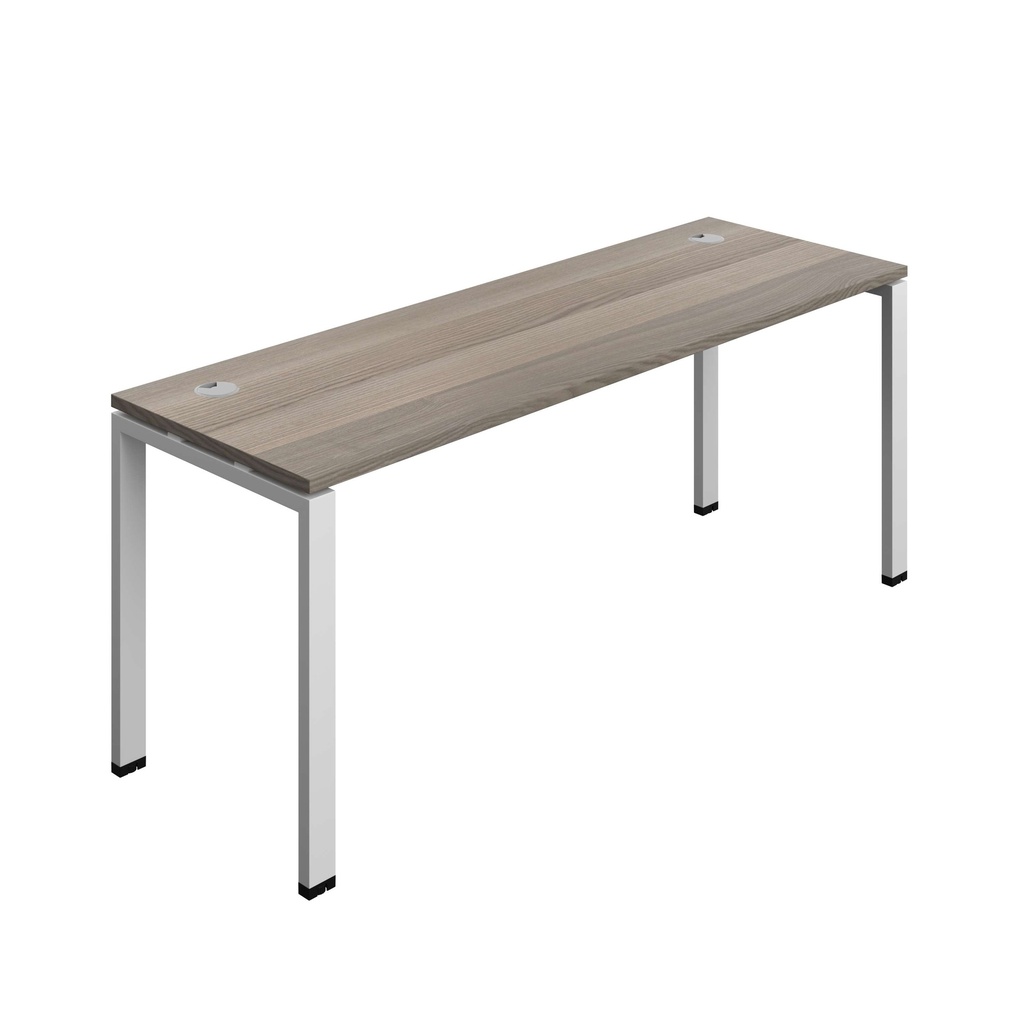 Synergy Bench With Cable Ports: 1 Person (Fsc) | Goal Post Leg | 1800 X 600 | Grey Oak/Silver