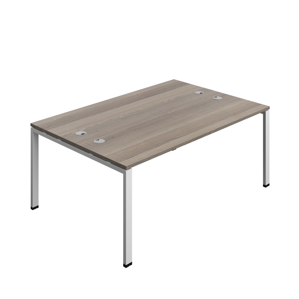 Synergy|2P Bench Desk|Cable Ports|Goal Post|1800X600|Grey Oak-Silver