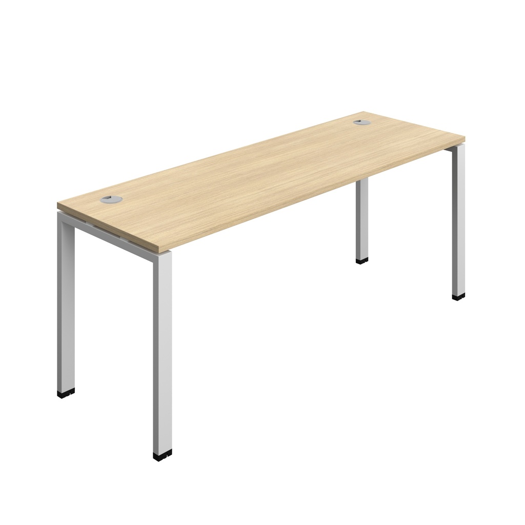 Synergy Bench With Cable Ports: 1 Person (Fsc) | Goal Post Leg | 1800 X 600 | Nova Oak/Silver