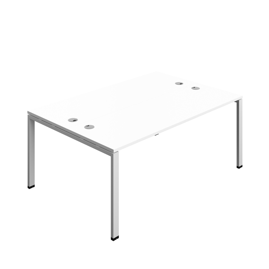 Synergy|2P Bench Desk|Cable Ports|Goal Post|1800X600|White-Silver