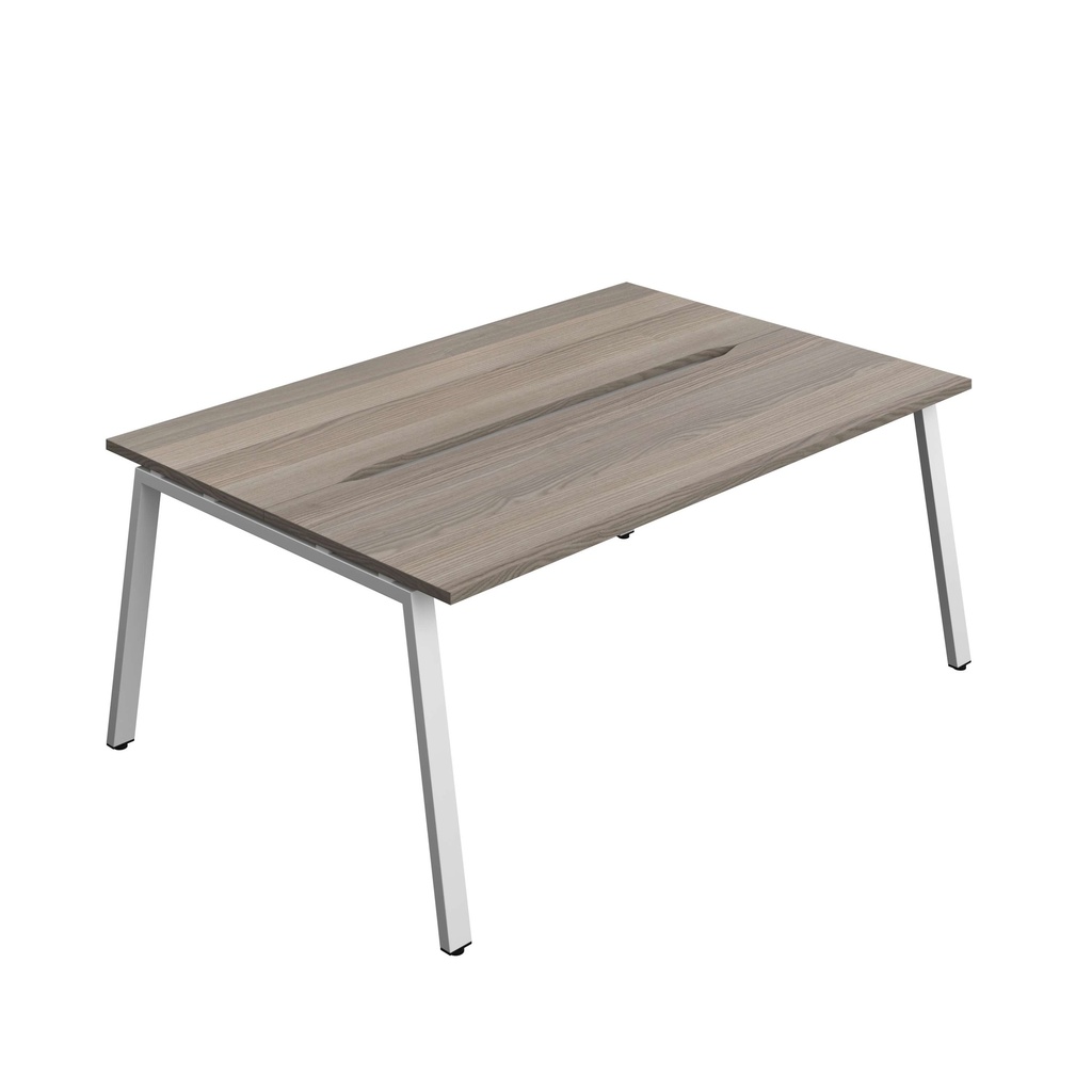 Synergy Bench With Cut Out: 2 Person (Fsc) | A-Frame Leg | 1800 X 700 | Grey Oak/Silver
