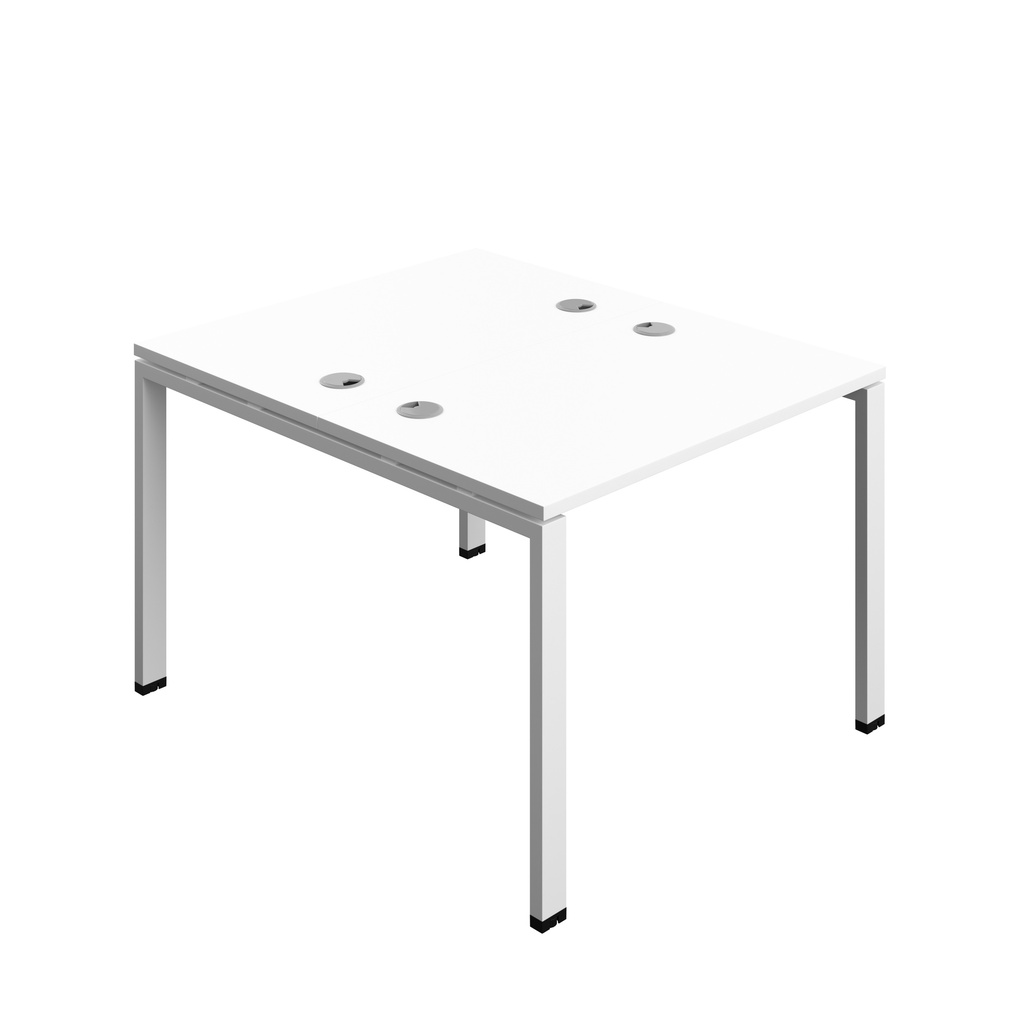Synergy|2P Bench Desk|Cable Ports|Goal Post|1000X700|White-White