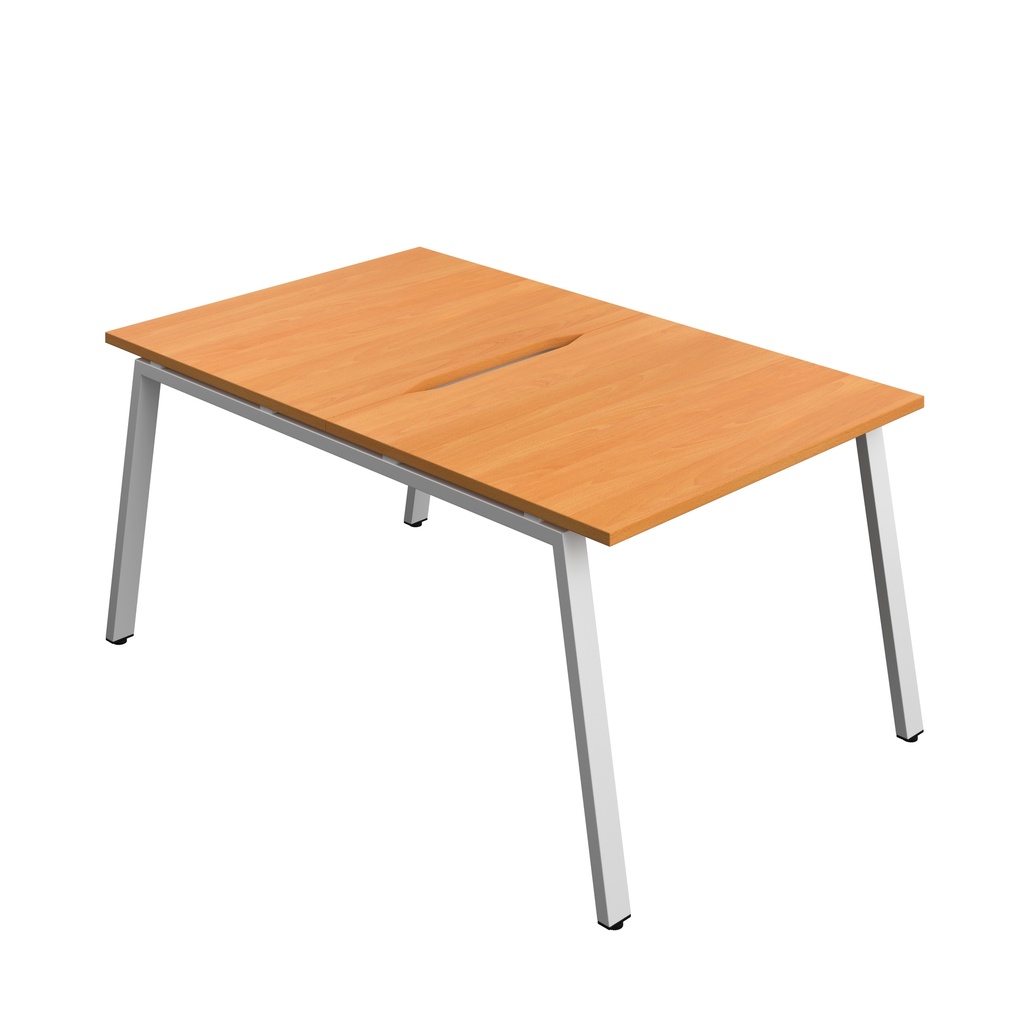 Synergy|2P Bench Desk|Cut Out|A-Frame|1000X800|Beech-Silver
