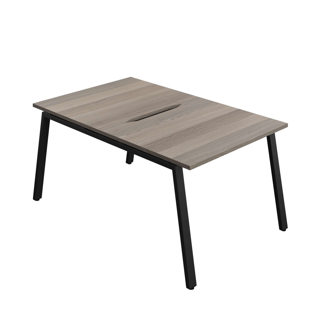 Synergy Bench With Cut Out: 2 Person (Fsc) | A-Frame Leg | 1000 X 800 | Grey Oak/Black