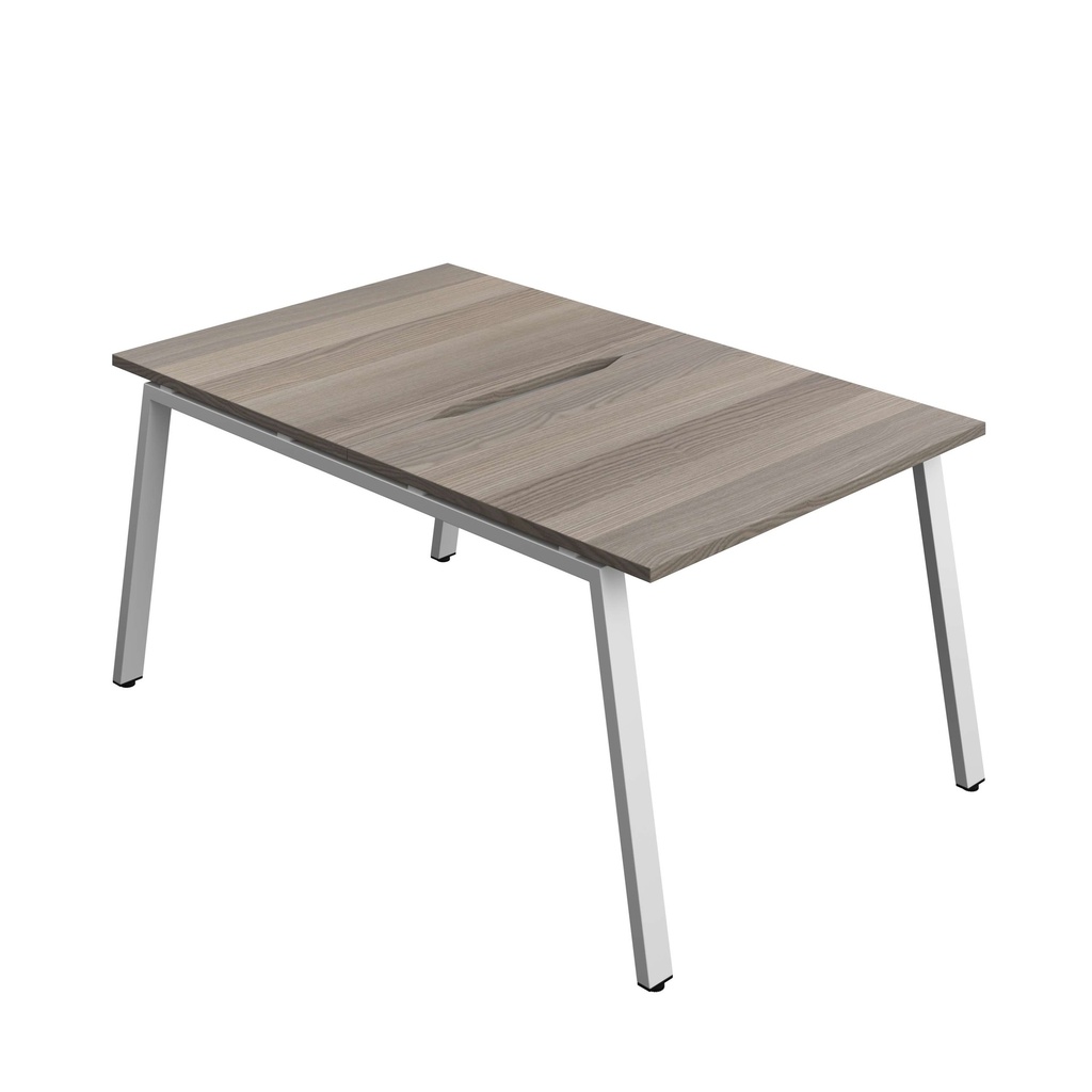 Synergy Bench With Cut Out: 2 Person (Fsc) | A-Frame Leg | 1000 X 800 | Grey Oak/Silver