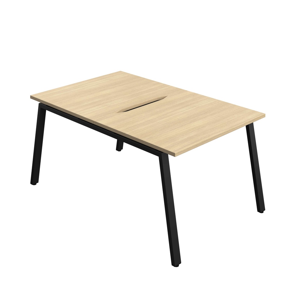 Synergy Bench With Cut Out: 2 Person (Fsc) | A-Frame Leg | 1000 X 800 | Nova Oak/Black