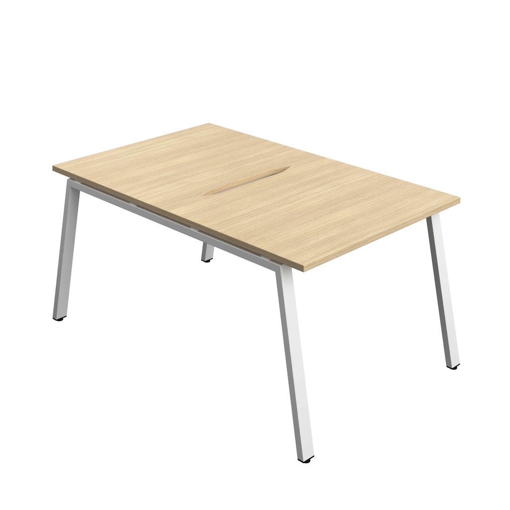 Synergy Bench With Cut Out: 2 Person (Fsc) | A-Frame Leg | 1000 X 800 | Nova Oak/White