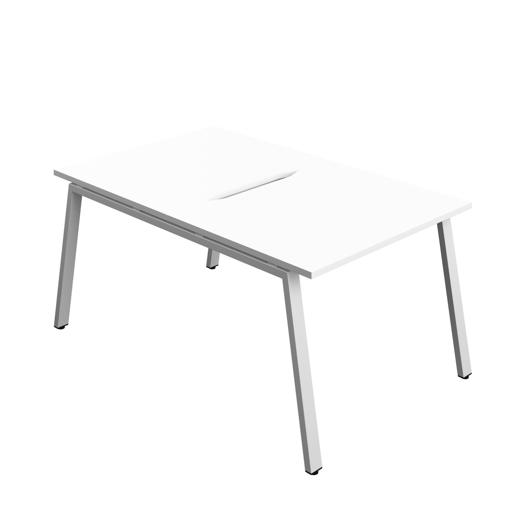 Synergy|2P Bench Desk|Cut Out|A-Frame|1000X800|White-Silver