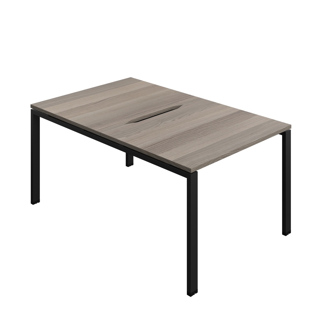 Synergy Bench With Cut Out: 2 Person (Fsc) | Goal Post Leg | 1000 X 800 | Grey Oak/Black