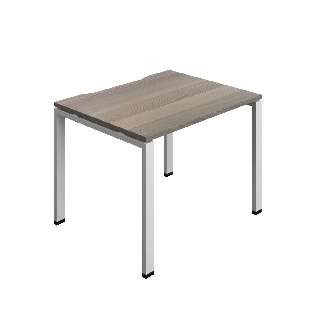Synergy Bench With Cut Out: 1 Person (Fsc) | Goal Post Leg | 1000 X 800 | Grey Oak/Silver