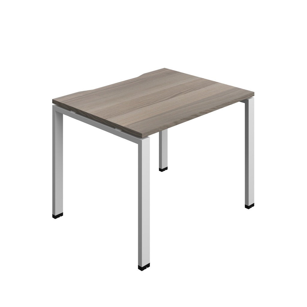 Synergy|1P Bench Desk|Cut Out|Goal Post|1000X800|Grey Oak-Silver