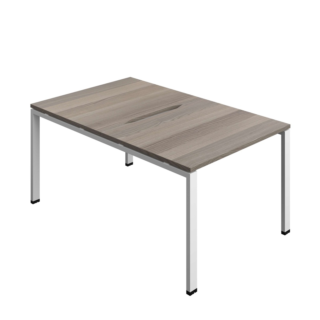 Synergy Bench With Cut Out: 2 Person (Fsc) | Goal Post Leg | 1000 X 800 | Grey Oak/White