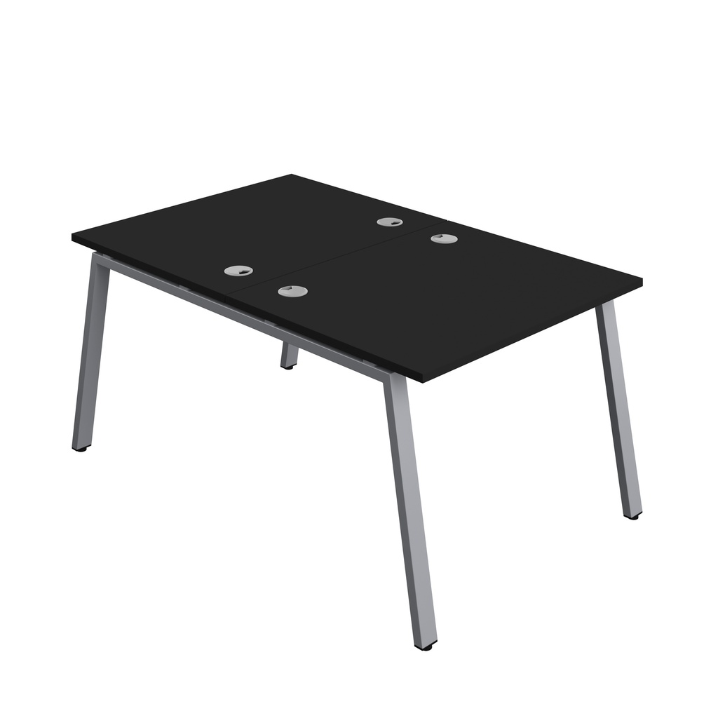 Synergy|2P Bench Desk|Cable Ports|A-Frame|1000X800|Black-Silver