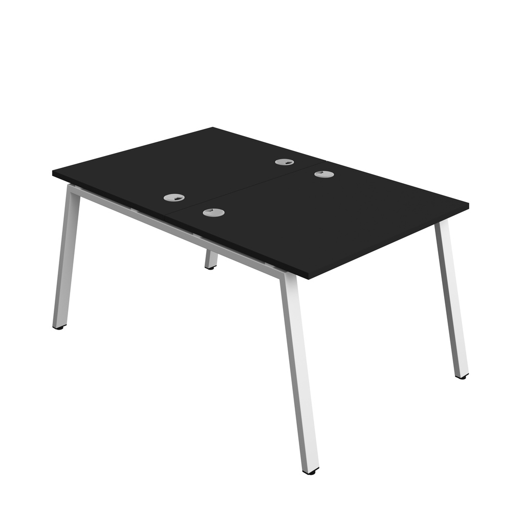 Synergy|2P Bench Desk|Cable Ports|A-Frame|1000X800|Black-White