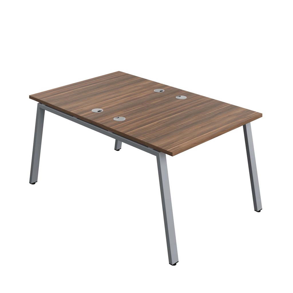 Synergy Bench With Cable Ports: 2 Person (Fsc) | A-Frame Leg | 1000 X 800 | Dark Walnut/Silver