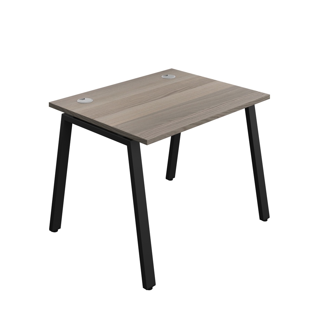 Synergy|1P Bench Desk|Cable Ports|A-Frame|1000X800|Grey Oak-Black