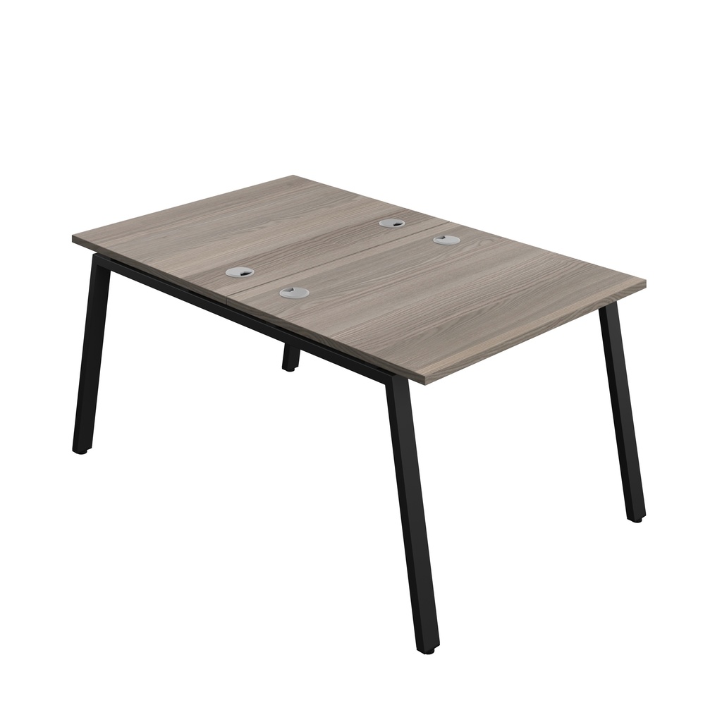 Synergy|2P Bench Desk|Cable Ports|A-Frame|1000X800|Grey Oak-Black