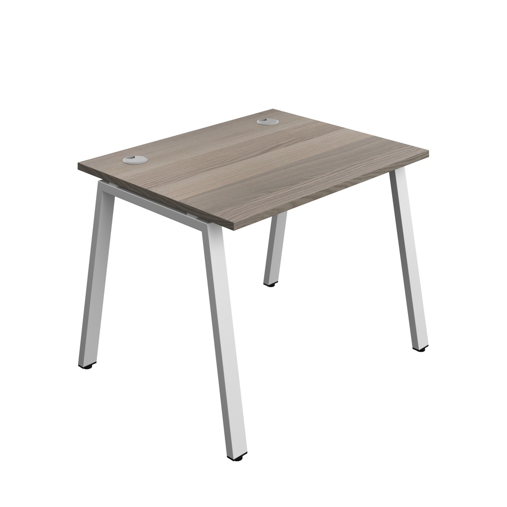 Synergy|1P Bench Desk|Cable Ports|A-Frame|1000X800|Grey Oak-Silver