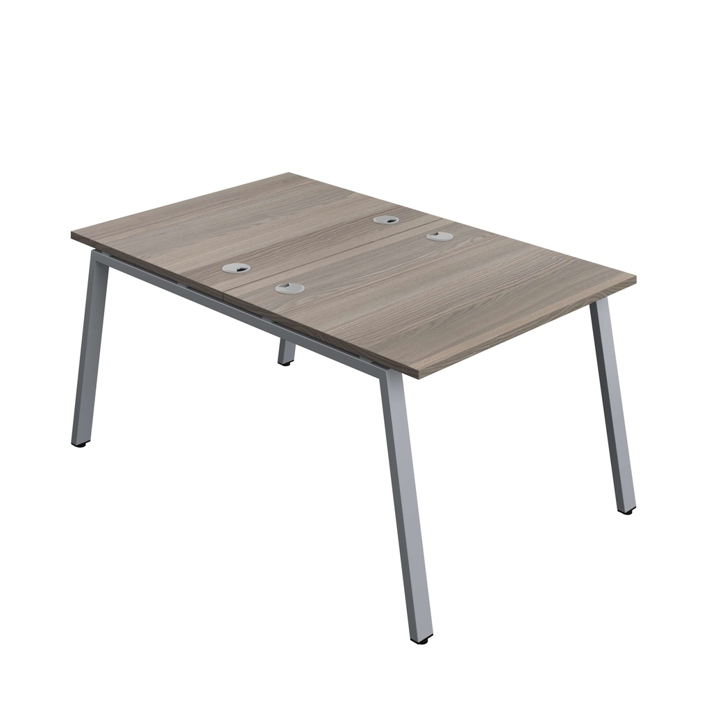 Synergy Bench With Cable Ports: 2 Person (Fsc) | A-Frame Leg | 1000 X 800 | Grey Oak/Silver