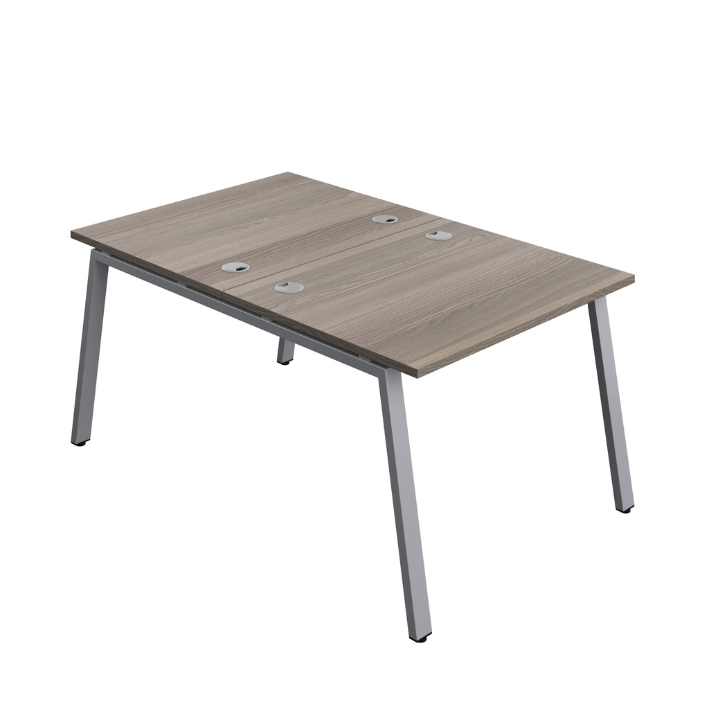 Synergy|2P Bench Desk|Cable Ports|A-Frame|1000X800|Grey Oak-Silver