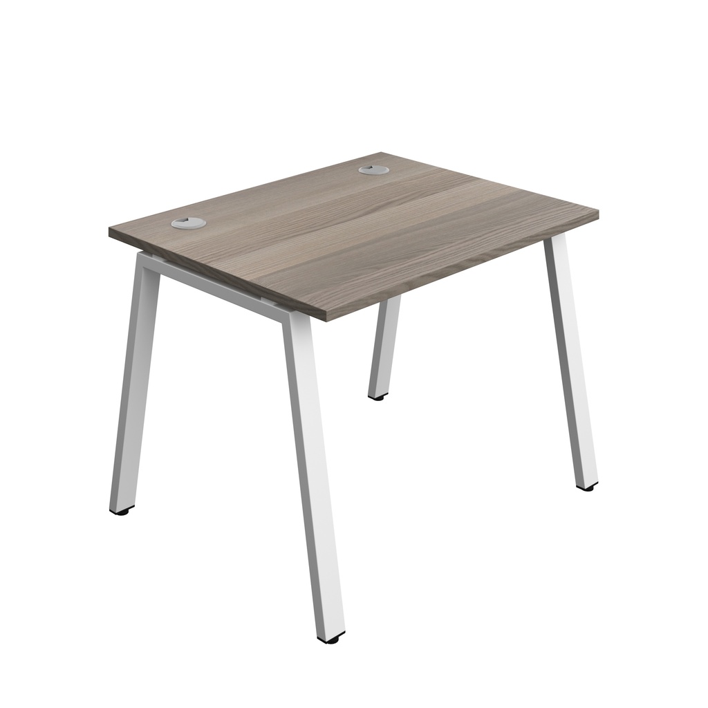 Synergy|1P Bench Desk|Cable Ports|A-Frame|1000X800|Grey Oak-White