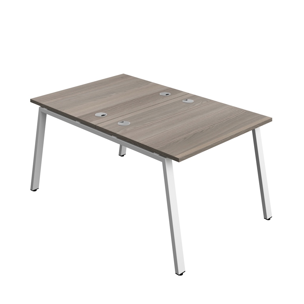 Synergy|2P Bench Desk|Cable Ports|A-Frame|1000X800|Grey Oak-White