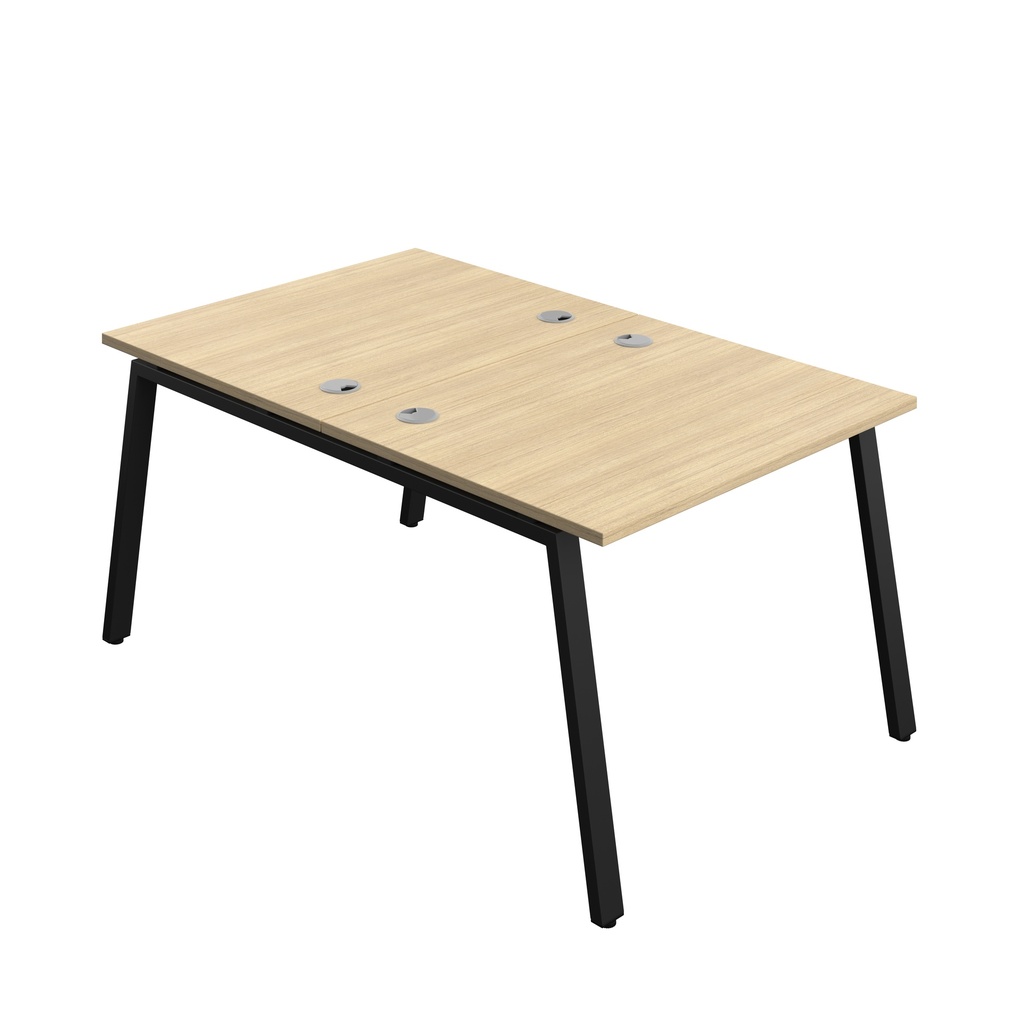 Synergy|2P Bench Desk|Cable Ports|A-Frame|1000X800|Nova Oak-Black