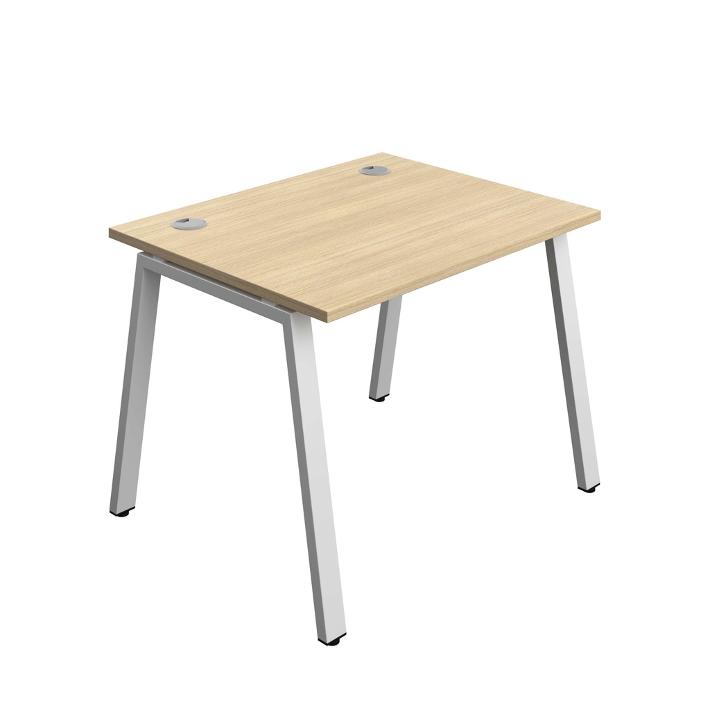 Synergy Bench With Cable Ports: 1 Person (Fsc) | A-Frame Leg | 1000 X 800 | Nova Oak/Silver
