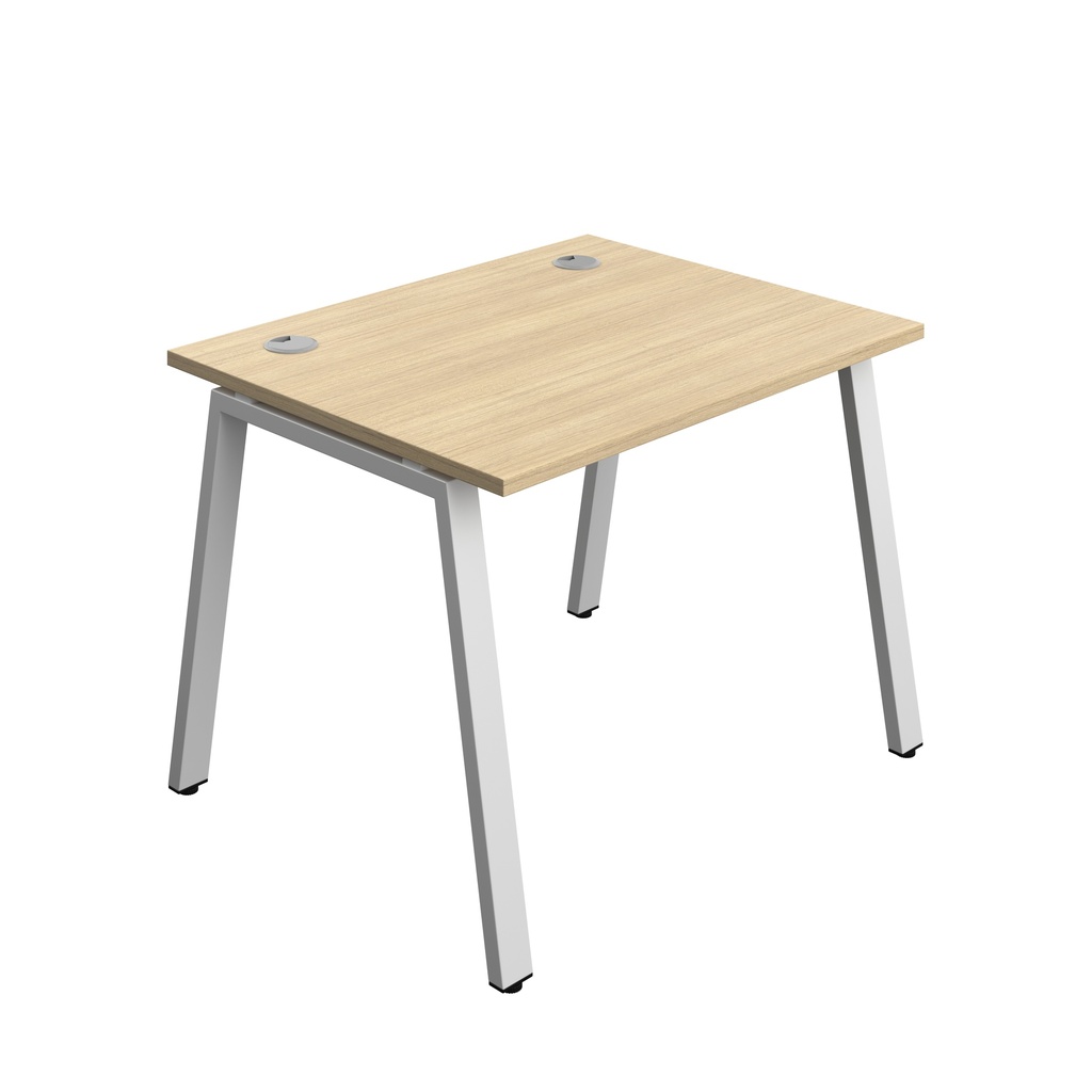 Synergy|1P Bench Desk|Cable Ports|A-Frame|1000X800|Nova Oak-Silver