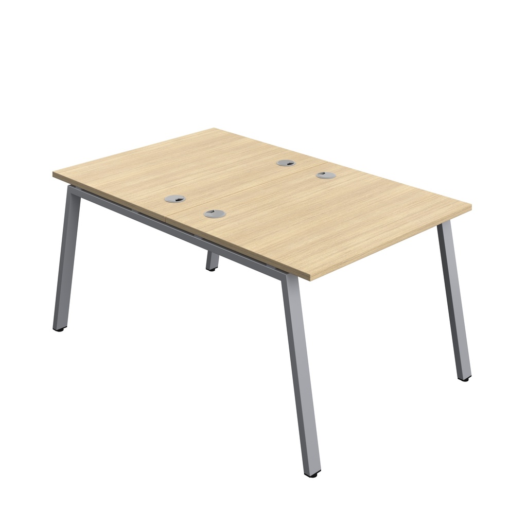 Synergy|2P Bench Desk|Cable Ports|A-Frame|1000X800|Nova Oak-Silver