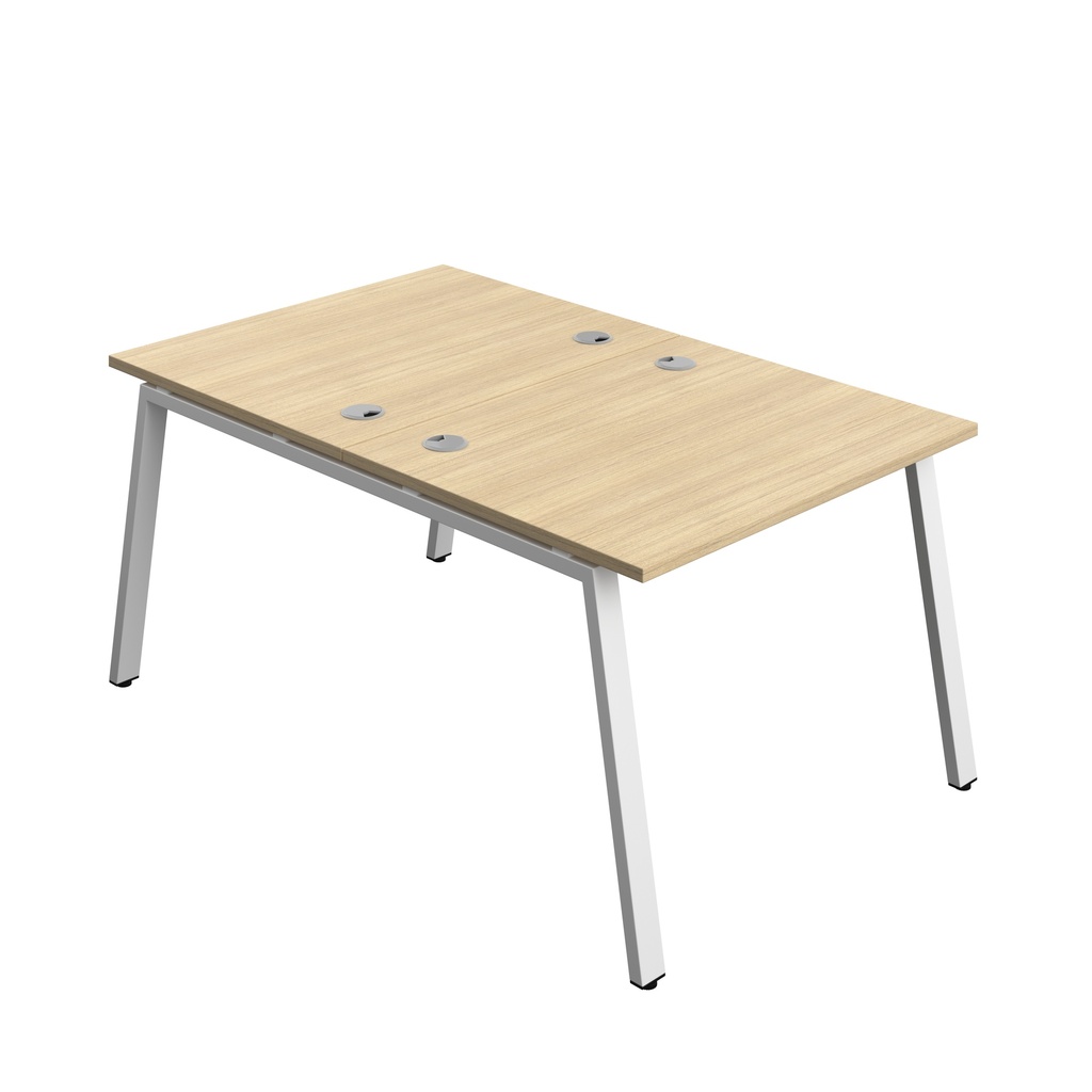 Synergy|2P Bench Desk|Cable Ports|A-Frame|1000X800|Nova Oak-White