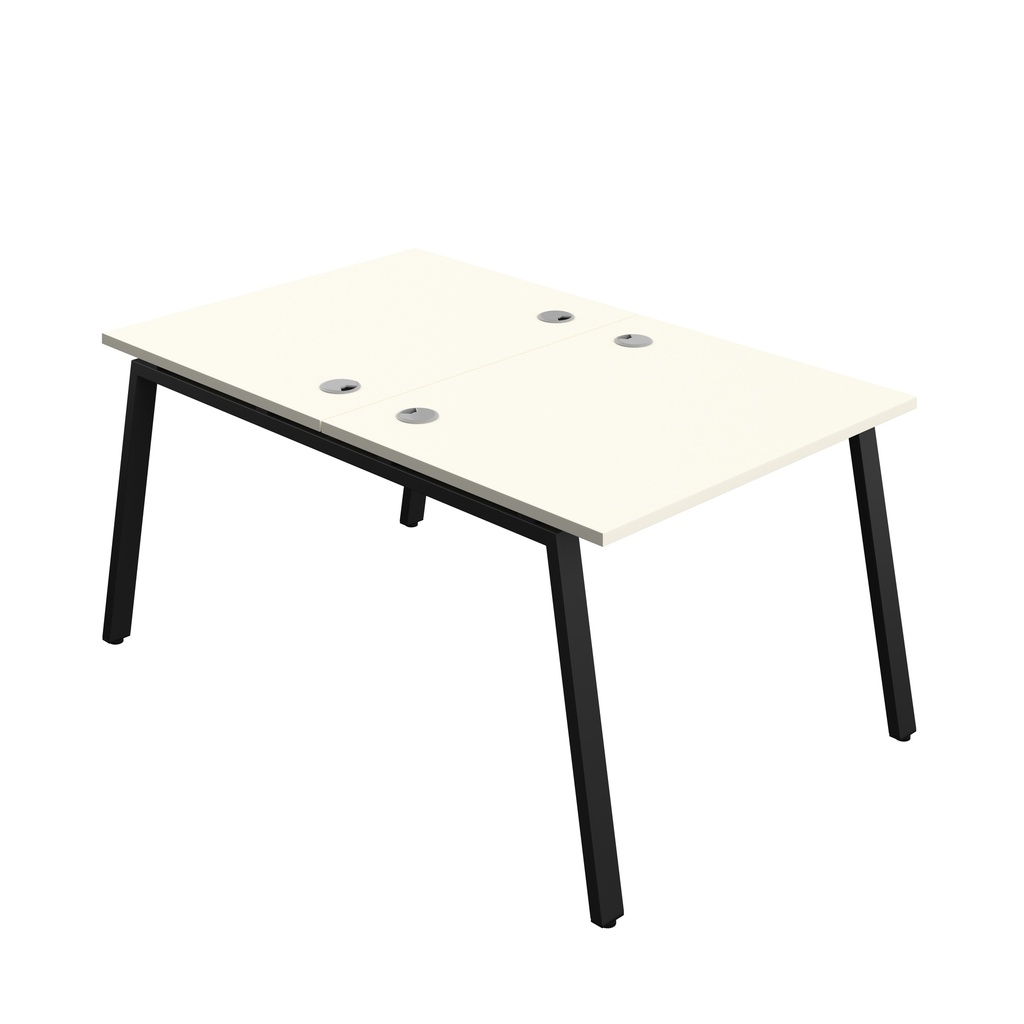 Synergy|2P Bench Desk|Cable Ports|A-Frame|1000X800|White-Black