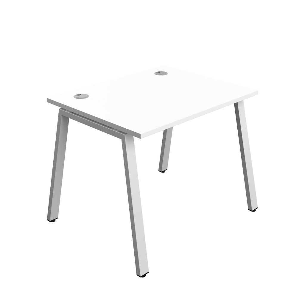 Synergy|1P Bench Desk|Cable Ports|A-Frame|1000X800|White-Silver
