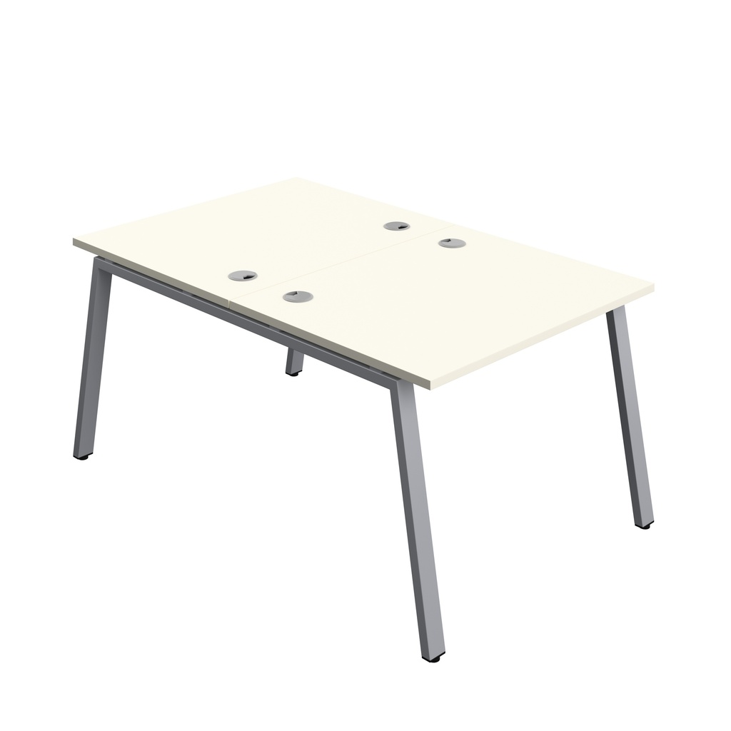 Synergy|2P Bench Desk|Cable Ports|A-Frame|1000X800|White-Silver
