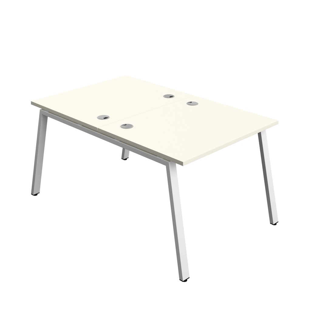 Synergy|2P Bench Desk|Cable Ports|A-Frame|1000X800|White-White
