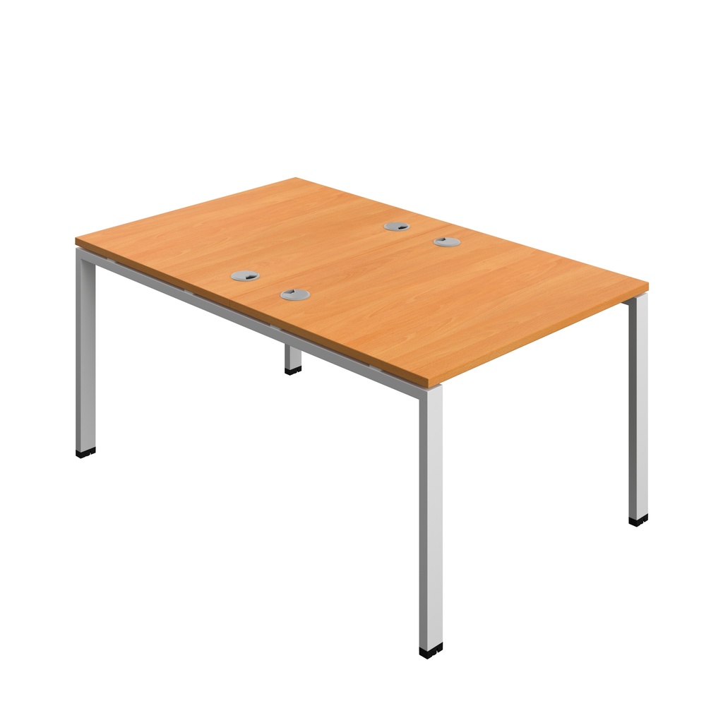Synergy|2P Bench Desk|Cable Ports|Goal Post|1000X800|Beech-Silver