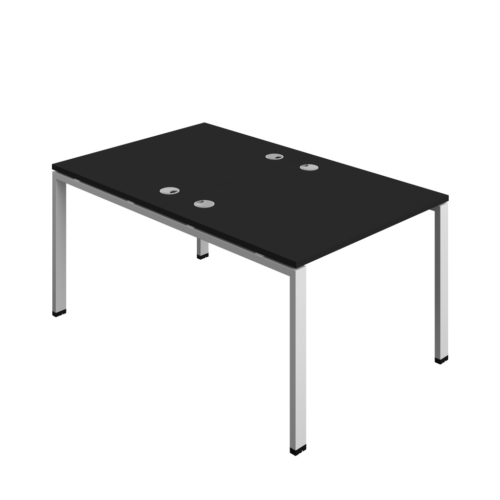 Synergy|2P Bench Desk|Cable Ports|Goal Post|1000X800|Black-Silver