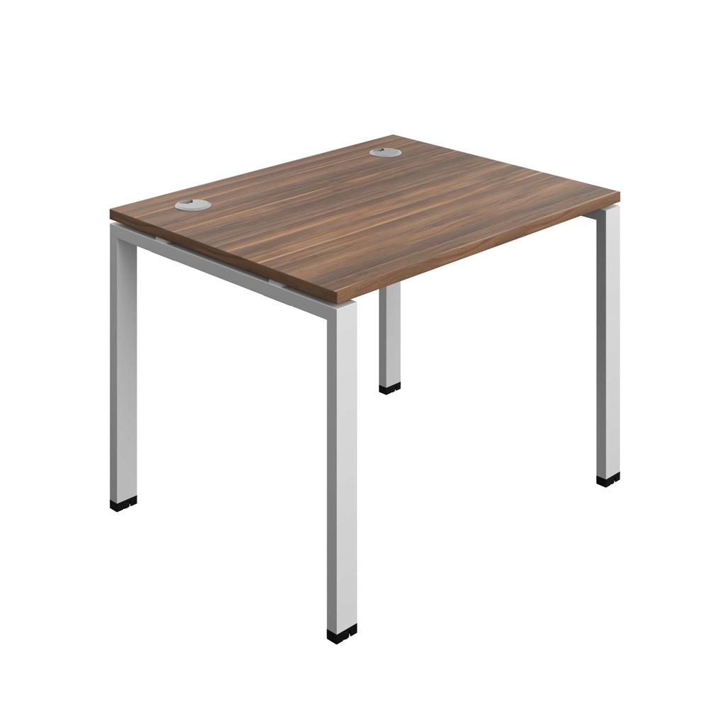 Synergy Bench With Cable Ports: 1 Person (Fsc) | Goal Post Leg | 1000 X 800 | Dark Walnut/Silver