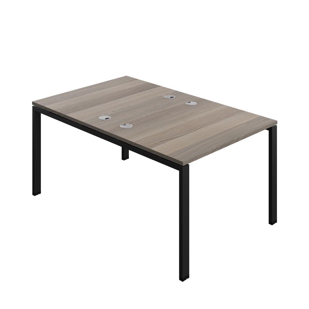 Synergy|2P Bench Desk|Cable Ports|Goal Post|1000X800|Grey Oak-Black