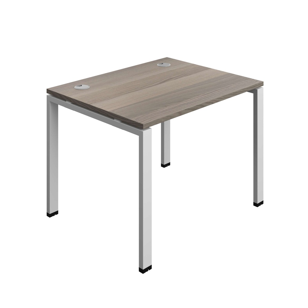 Synergy Bench With Cable Ports: 1 Person (Fsc) | Goal Post Leg | 1000 X 800 | Grey Oak/Silver