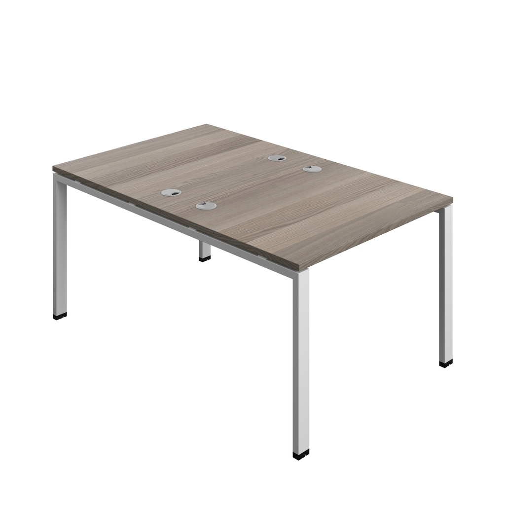 Synergy|2P Bench Desk|Cable Ports|Goal Post|1000X800|Grey Oak-Silver