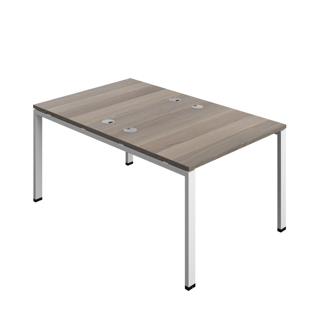 Synergy|2P Bench Desk|Cable Ports|Goal Post|1000X800|Grey Oak-White