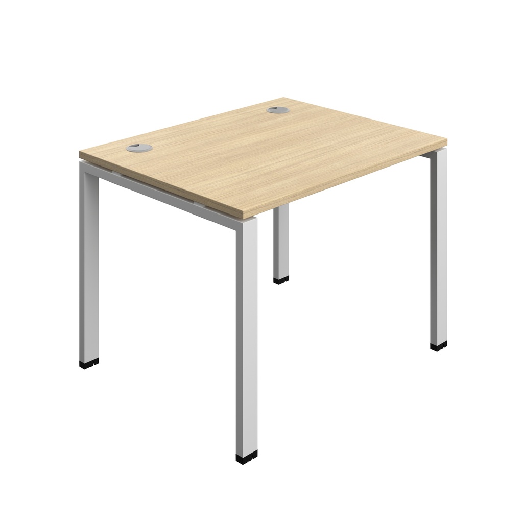 Synergy|1P Bench Desk|Cable Ports|Goal Post|1000X800|Nova Oak-Silver