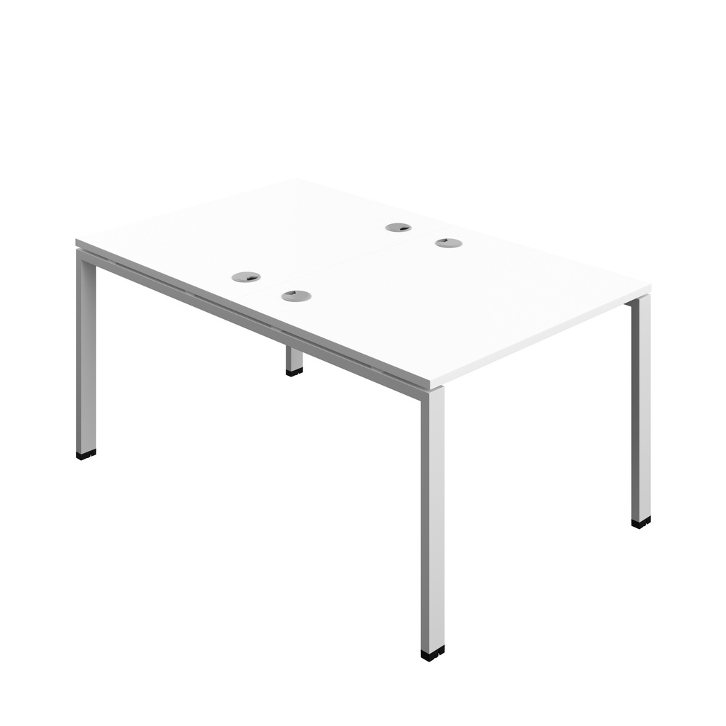 Synergy|2P Bench Desk|Cable Ports|Goal Post|1000X800|White-Silver