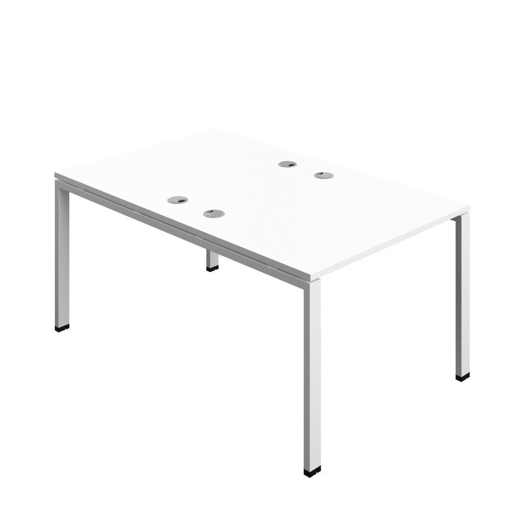 Synergy|2P Bench Desk|Cable Ports|Goal Post|1000X800|White-White