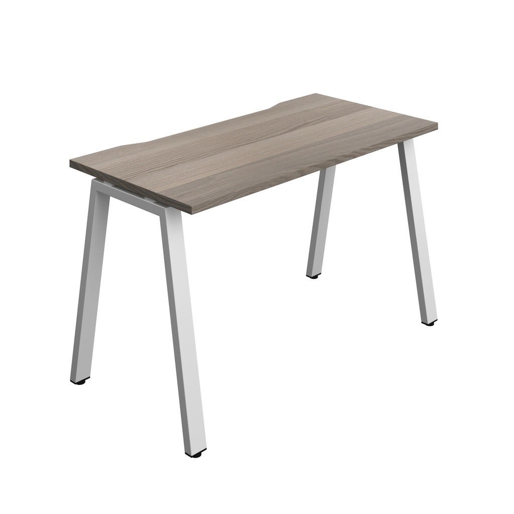 Synergy Bench With Cut Out: 1 Person (Fsc) | A-Frame Leg | 1200 X 600 | Grey Oak/Silver